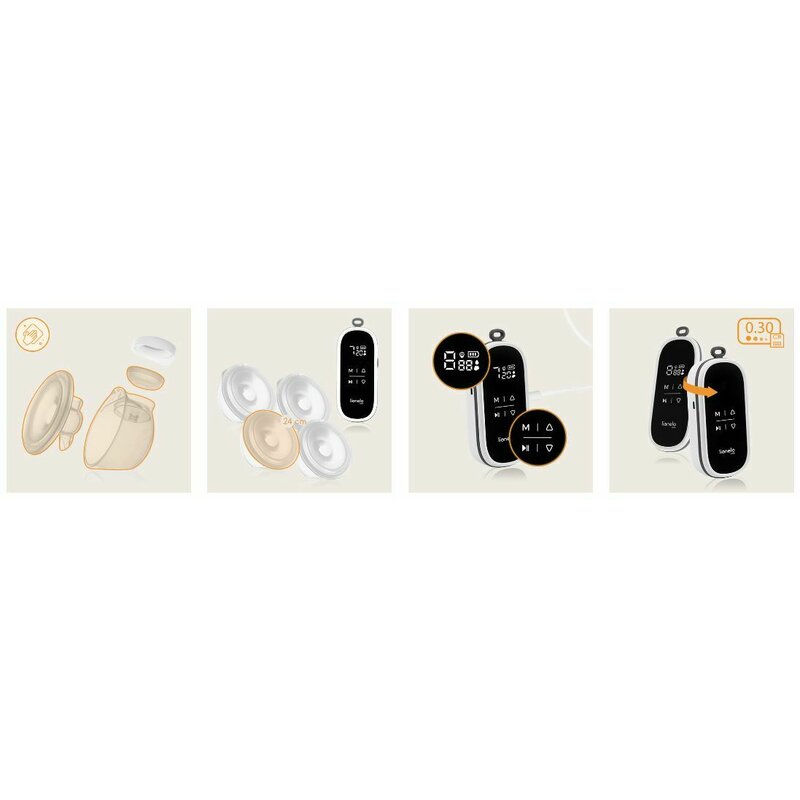 Pompa dubla de san, Lionelo, Twee Free, Hands Free, Electrica, Cu 9 nivele de aspiratie, 3 moduri de functionare, Afisaj LED, Functionare pana la 120 min, Silentioasa, Fara BPA, Include 2 recipiente de 150 ml, Cablu USB, Alb/Gri