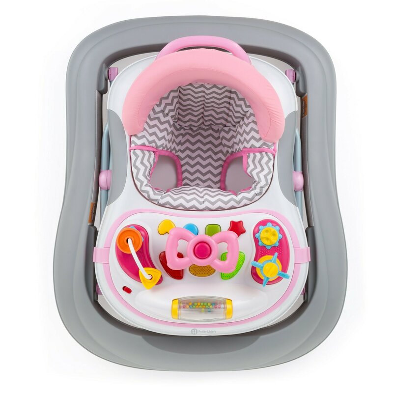 Premergator, Petite&Mars, Monty, Panou interactiv, Reglabil pe inaltime, Roti, Sustine 12 kg, Chevron Pink
