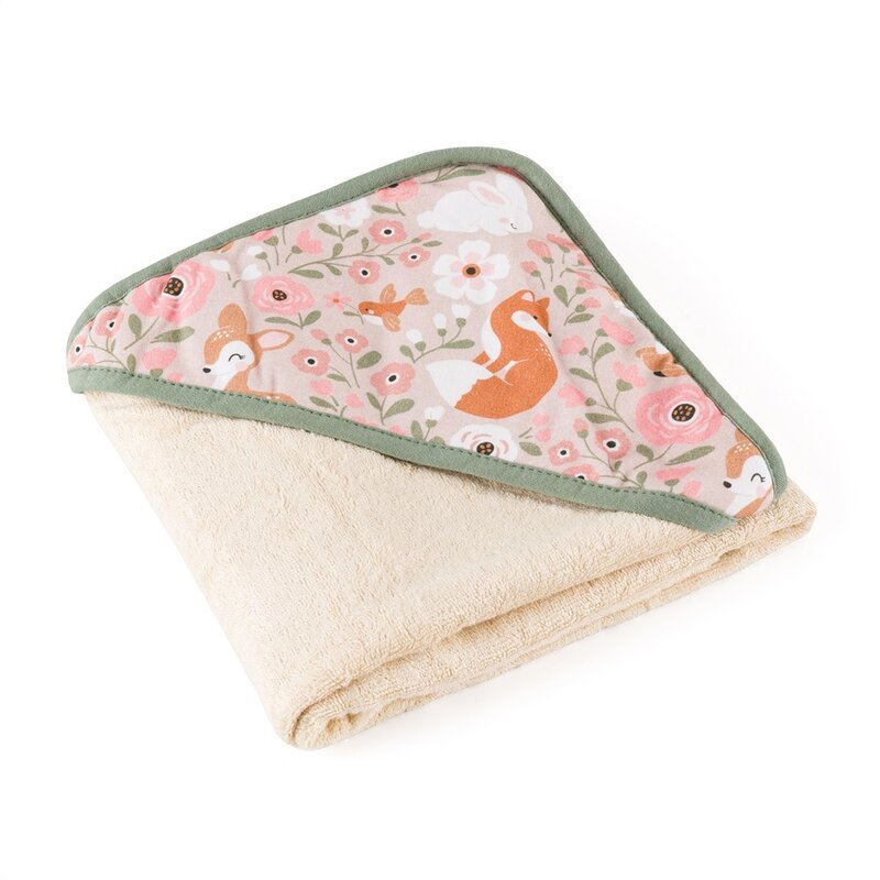 Prosop cu gluga, Petite&Mars, Loulou, Mare, 100 x 100 cm, 70% bambus, 30% bumbac, Certificare Oeko-Tex Standard 100, Hipoalergenic, respirabil si rezistent la mirosuri, Bej