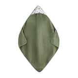Prosop cu gluga, Petite&Mars, Loulou, Mare, 100 x 100 cm, 70% bambus, 30% bumbac, Certificare Oeko-Tex Standard 100, Hipoalergenic, respirabil si rezistent la mirosuri, Lame Bej/Verde