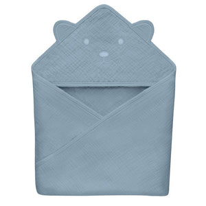 Prosop de baie, Lionelo, Cu gluga, Din muselina, 100% bumbac, 80x80 cm, Absorbtie eficienta, Albastru
