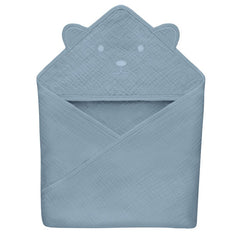 Prosop de baie, Lionelo, Cu gluga, Din muselina, 100% bumbac, 80x80 cm, Absorbtie eficienta, Albastru
