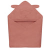 Prosop de baie, Lionelo, Cu gluga, Din muselina, 100% bumbac, 80x80 cm, Absorbtie eficienta, Rosu