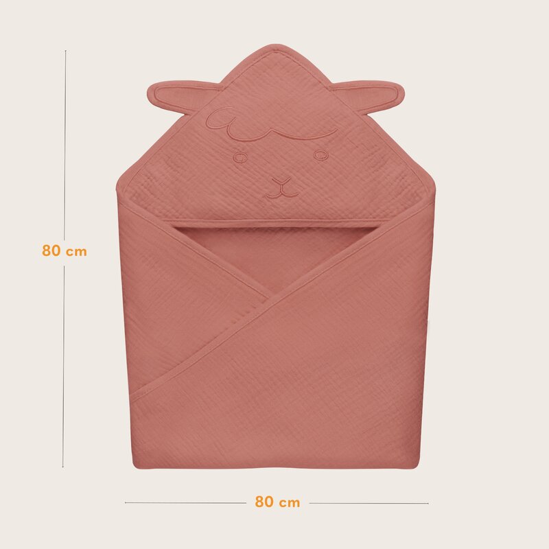 Prosop de baie, Lionelo, Cu gluga, Din muselina, 100% bumbac, 80x80 cm, Absorbtie eficienta, Rosu