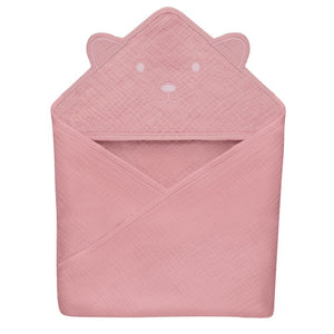 Prosop de baie, Lionelo, Cu gluga, Din muselina, 100% bumbac, 80x80 cm, Absorbtie eficienta, Roz