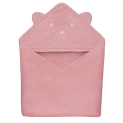 Prosop de baie, Lionelo, Cu gluga, Din muselina, 100% bumbac, 80x80 cm, Absorbtie eficienta, Roz