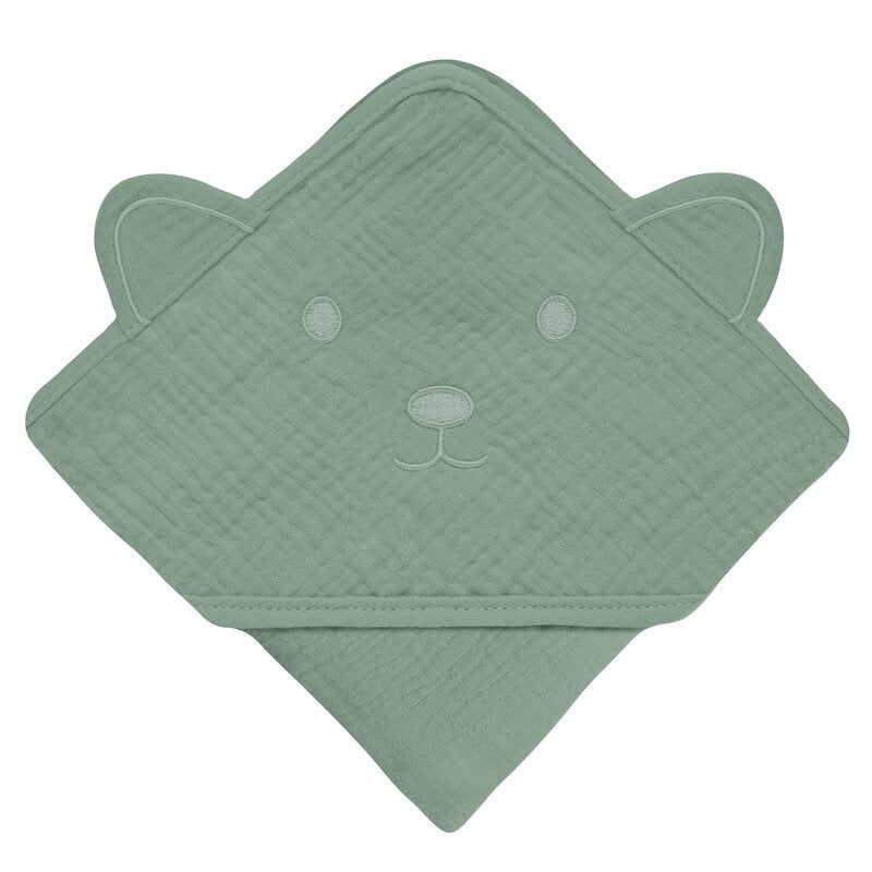 Prosop de baie, Lionelo, Cu gluga, Din muselina, 100% bumbac, 80x80 cm, Absorbtie eficienta, Verde