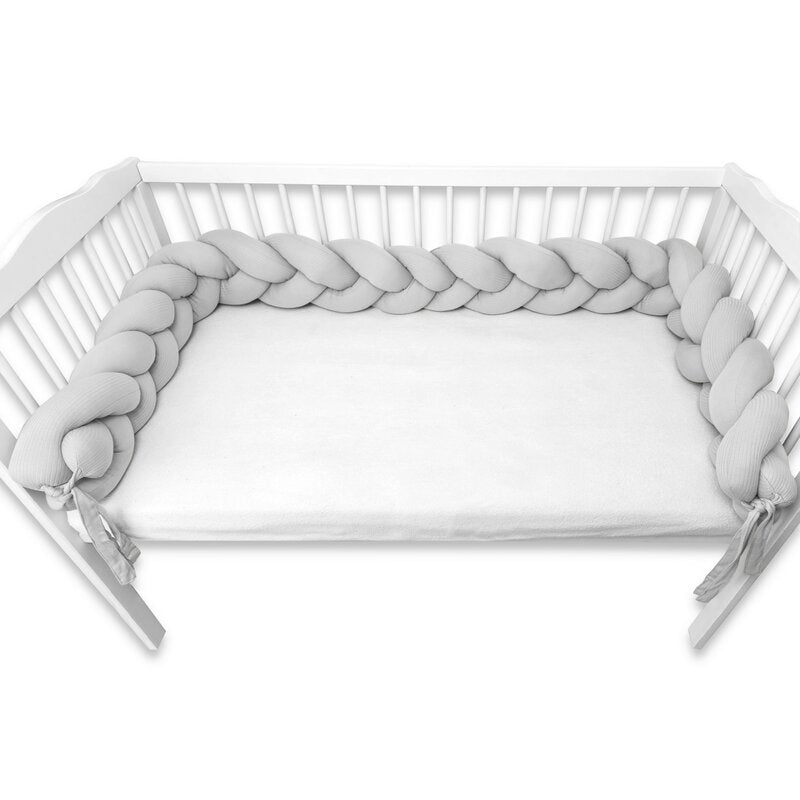 Protectie laterala, MimiNu, Pentru patut, Tip Bumper impletit, Din bumbac interlock, 240 cm, Soft Gray