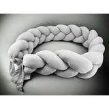 Protectie laterala, MimiNu, Pentru patut, Tip Bumper impletit, Din bumbac interlock, 240 cm, Soft Gray