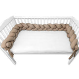 Protectie laterala, MimiNu, Pentru patut, Tip Bumper impletit, Din bumbac interlock, 240 cm, Soft Mocha