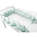 Protectie laterala, MimiNu, Pentru patut, Tip Bumper impletit, Din catifea, 220x23 cm, Cold Mint