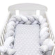 Protectie laterala, New Baby, Pentru patut, Tip Bumper impletit, Din bumbac, Din materiale certificate Oeko Tex Standard 100, Lungime 225 cm, Stars grey/white
