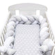 Protectie laterala, New Baby, Pentru patut, Tip Bumper impletit, Din bumbac, Din materiale certificate Oeko Tex Standard 100, Lungime 225 cm, Stars grey/white