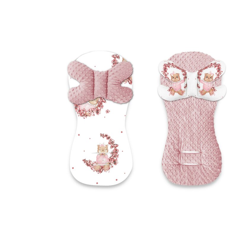 Protectie textila, MimiNu, Pentru carucior, scaun auto si scaun de bicicleta, Cu perna Butterfly, Materiale certificate Oeko Tex Standard 100, Design, Minky Betty