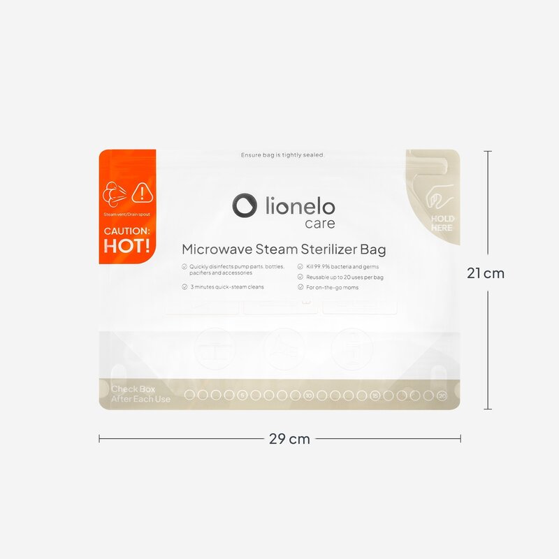 Pungi sterilizare microunde, Lionelo, Thermbag, Fara BPA, Sterilizare in 90 de sec., Elimina 99,9% dintre bacterii, Reutilizabile, 21x29 cm, 16 buc.