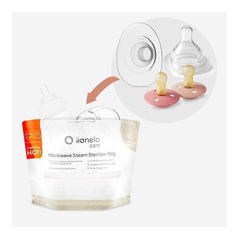 Pungi sterilizare microunde, Lionelo, Thermbag, Fara BPA, Sterilizare in 90 de sec., Elimina 99,9% dintre bacterii, Reutilizabile, 21x29 cm, 16 buc.