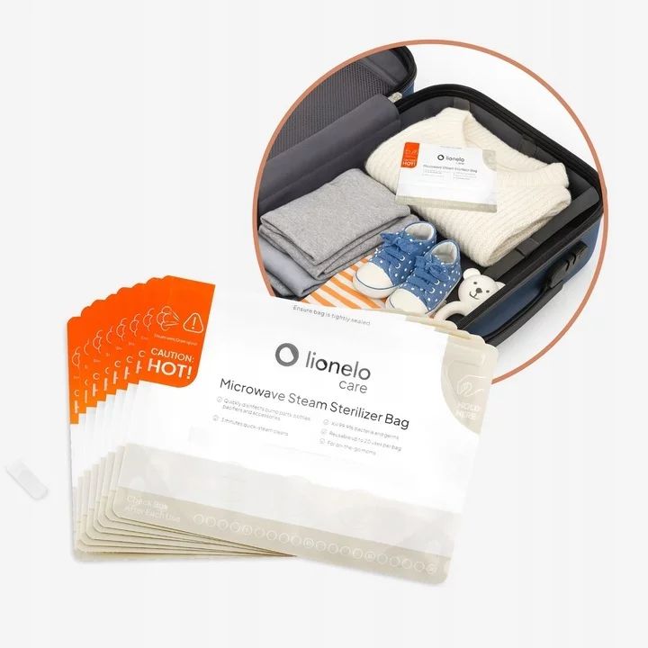 Pungi sterilizare microunde, Lionelo, Thermbag, Fara BPA, Sterilizare in 90 de sec., Elimina 99,9% dintre bacterii, Reutilizabile, 21x29 cm, 8 buc.
