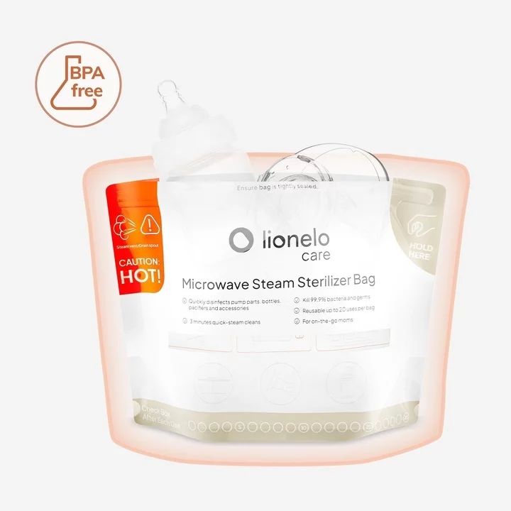 Pungi sterilizare microunde, Lionelo, Thermbag, Fara BPA, Sterilizare in 90 de sec., Elimina 99,9% dintre bacterii, Reutilizabile, 21x29 cm, 8 buc.