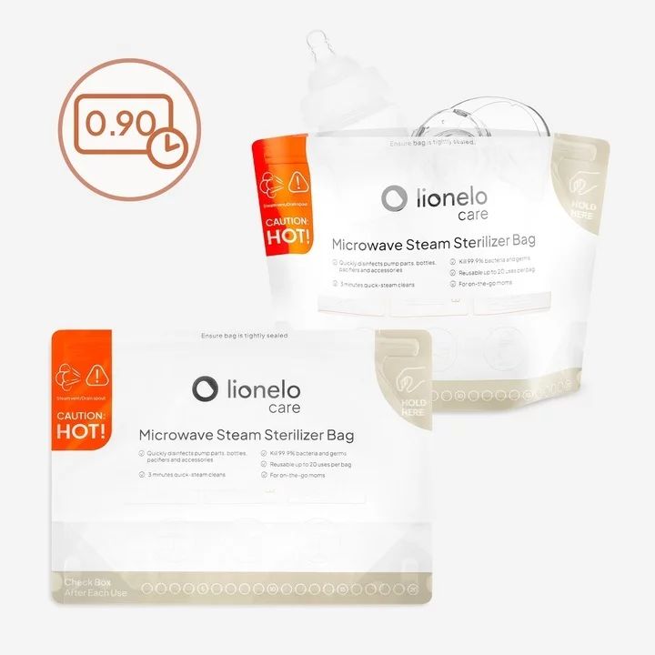 Pungi sterilizare microunde, Lionelo, Thermbag, Fara BPA, Sterilizare in 90 de sec., Elimina 99,9% dintre bacterii, Reutilizabile, 21x29 cm, 8 buc.