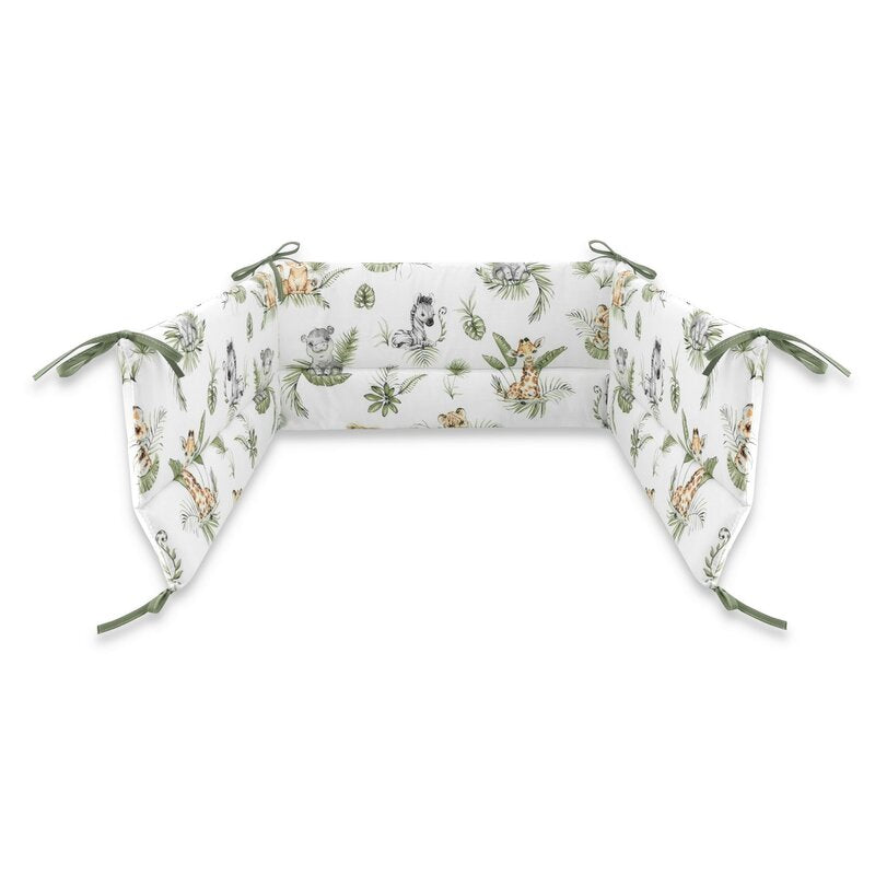 Aparatoare pentru patut, Qmini, Din bumbac certificat Oeko Tex Standard 100, 210X30 cm, Cu panglici, Safari