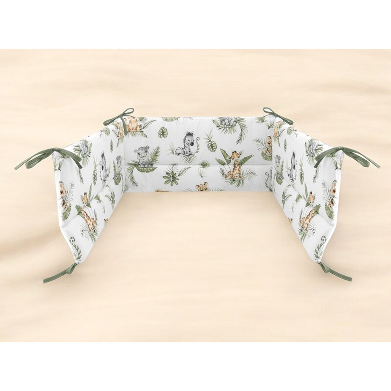 Aparatoare pentru patut, Qmini, Din bumbac certificat Oeko Tex Standard 100, 210X30 cm, Cu panglici, Safari