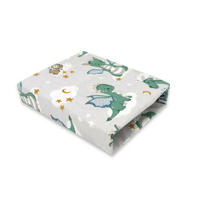 Cearceaf cu elastic, Qmini, Pentru patut 120X60 cm, Din bumbac certificat Oeko Tex Standard 100, Dragons Gray - gogobaby.ro