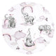 Cearceaf cu elastic, Qmini, Pentru patut 120x60 cm, Din bumbac certificat Oeko Tex Standard 100, Elephants on Rainbow Pink