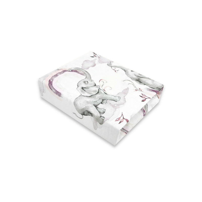 Cearceaf cu elastic, Qmini, Pentru patut 120x60 cm, Din bumbac certificat Oeko Tex Standard 100, Elephants on Rainbow Pink - gogobaby.ro