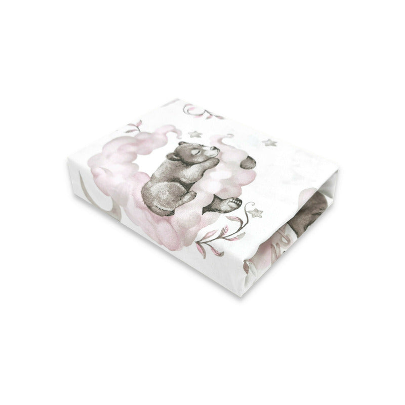 Cearceaf cu elastic, Qmini, Pentru patut 140X70 cm, Din bumbac certificat Oeko Tex Standard 100, Teddy Bear and Friends Pink - gogobaby.ro