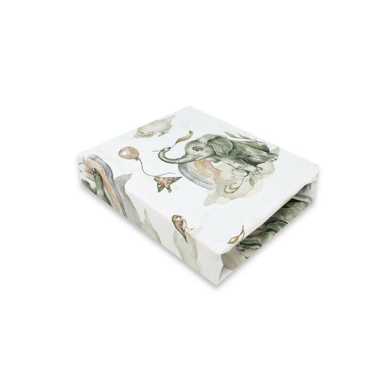 Cearceaf cu elastic, Qmini, Pentru patut 140X70 cm, Din bumbac certificat Oeko Tex Standard 100, Elephants on Rainbow - gogobaby.ro