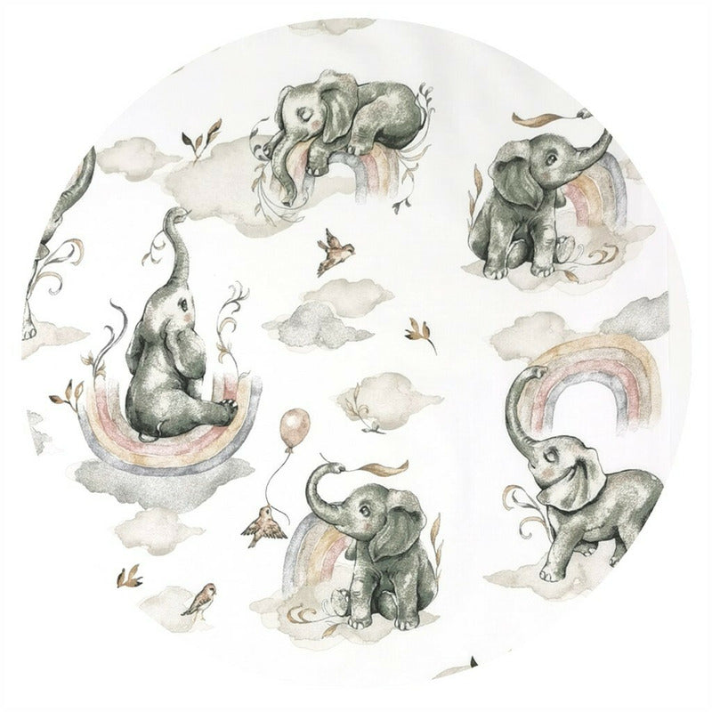 Cearceaf cu elastic, Qmini, Pentru patut 140X70 cm, Din bumbac certificat Oeko Tex Standard 100, Elephants on Rainbow