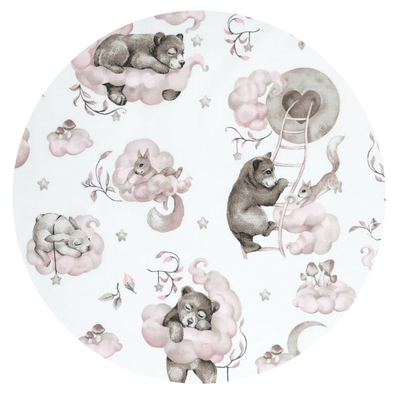 Lenjerie patut 3 piese, Qmini, Pentru patut 120x60 cm, Cu protectie laterala, Din bumbac certificat Oeko Tex Standard 100, Teddy Bear and Friends Pink
