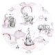 Lenjerie patut 3 piese, Qmini, Pentru patut 140x70 cm, Cu protectie laterala, Din bumbac certificat Oeko Tex Standard 100, Elephants on Rainbow Pink