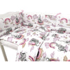 Lenjerie patut 3 piese, Qmini, Pentru patut 140x70 cm, Cu protectie laterala, Din bumbac certificat Oeko Tex Standard 100, Elephants on Rainbow Pink