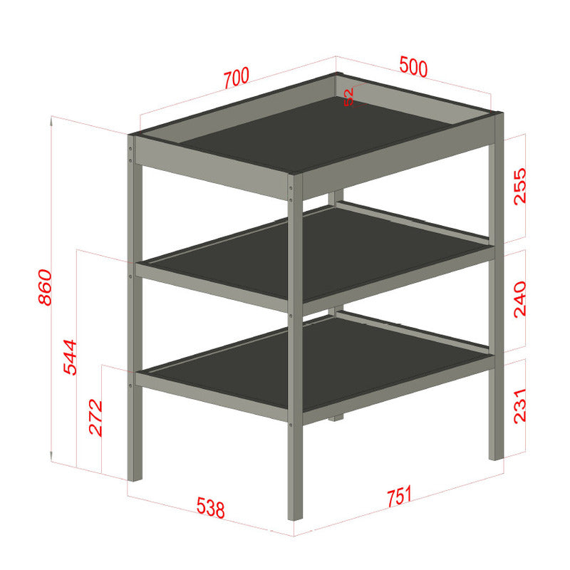 Masuta de schimbat, Qmini, Cu 2 polite pentru depozitare, Potrivita pentru saltelute de infasat de 70x50 cm, Inaltime 86 cm, Alb