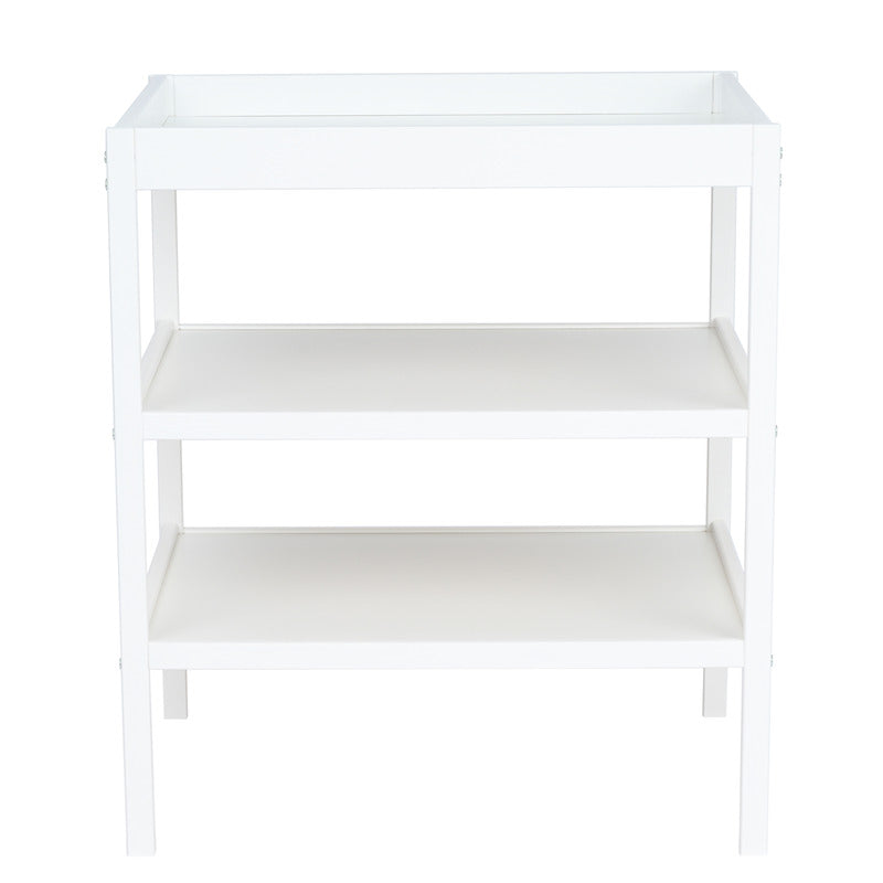 Masuta de schimbat, Qmini, Cu 2 polite pentru depozitare, Potrivita pentru saltelute de infasat de 70x50 cm, Inaltime 86 cm, Alb