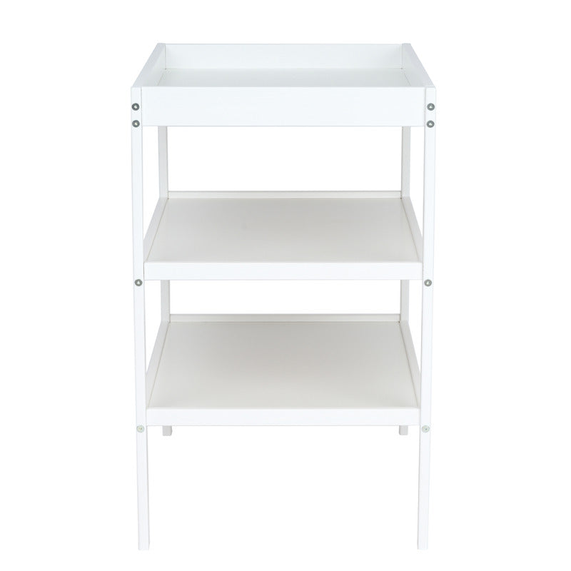 Masuta de schimbat, Qmini, Cu 2 polite pentru depozitare, Potrivita pentru saltelute de infasat de 70x50 cm, Inaltime 86 cm, Alb