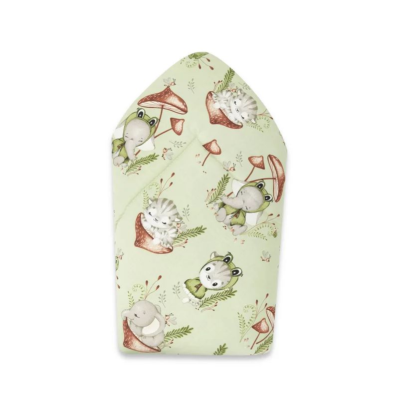 Paturica de infasat, Qmini, Cu doua fete, Cu multiple utilizari, Cu inchidere arici velcro, Dimensiune 75x75 cm, Din bumbac certificat Oeko Tex Standard 100, Frogs
