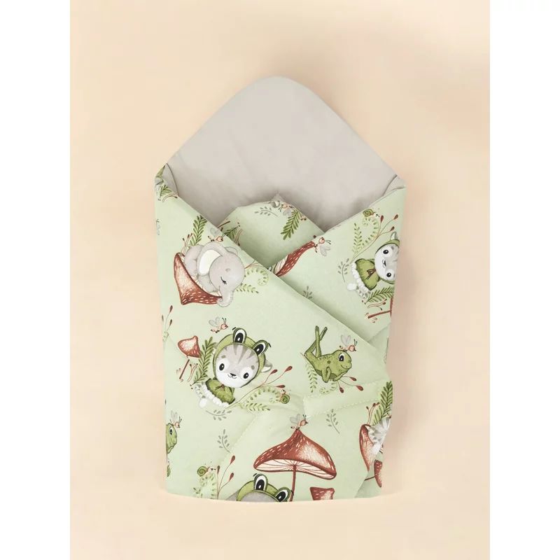 Paturica de infasat, Qmini, Cu doua fete, Cu multiple utilizari, Cu inchidere arici velcro, Dimensiune 75x75 cm, Din bumbac certificat Oeko Tex Standard 100, Frogs
