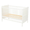 Patut din lemn bebe, 120x60 cm, Cu sina speciala pentru dentitie, Multifunctional, EN716-1, EN716-2, Alb, Qmini, Julia