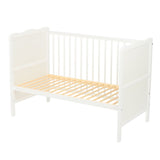 Patut din lemn bebe, 120x60 cm, Cu sina speciala pentru dentitie, Multifunctional, EN716-1, EN716-2, Alb, Qmini, Julia