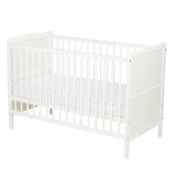 Patut din lemn bebe, 120x60 cm, Cu sina speciala pentru dentitie, Multifunctional, EN716-1, EN716-2, Alb, Qmini, Julia