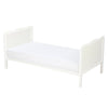 Patut din lemn bebe, 120x60 cm, Cu sina speciala pentru dentitie, Multifunctional, EN716-1, EN716-2, Alb, Qmini, Julia