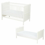 Patut din lemn bebe, 120x60 cm, Cu sina speciala pentru dentitie, Multifunctional, EN716-1, EN716-2, Alb, Qmini, Julia