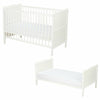 Patut din lemn bebe, 120x60 cm, Cu sina speciala pentru dentitie, Multifunctional, EN716-1, EN716-2, Alb, Qmini, Julia