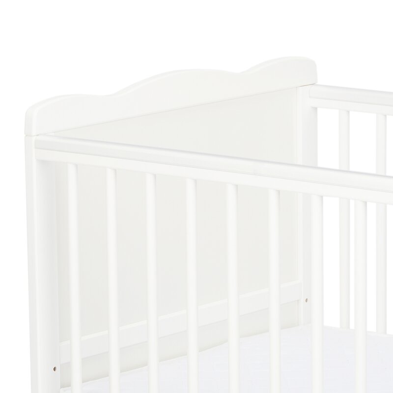 Patut din lemn bebe, 120x60 cm, Cu sertar, Cu sina speciala pentru dentitie, Multifunctional, EN716-1, EN716-2, Alb, Qmini, Julia