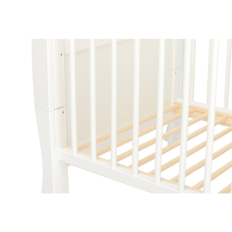 Patut din lemn bebe, 120x60 cm, Cu sertar, Cu sina speciala pentru dentitie, Multifunctional, EN716-1, EN716-2, Alb, Qmini, Julia - gogobaby.ro