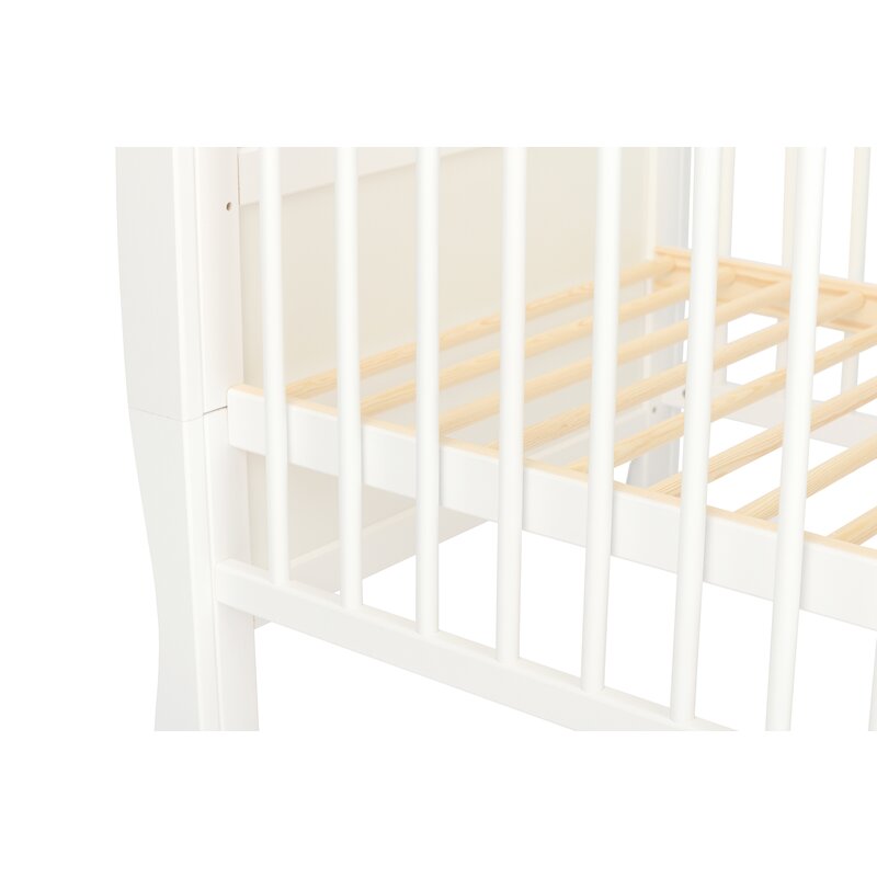 Patut din lemn bebe, 120x60 cm, Cu sertar, Cu sina speciala pentru dentitie, Multifunctional, EN716-1, EN716-2, Alb, Qmini, Julia - gogobaby.ro