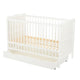 Patut din lemn bebe, 120x60 cm, Cu sertar, Cu sina speciala pentru dentitie, Multifunctional, EN716-1, EN716-2, Alb, Qmini, Julia
