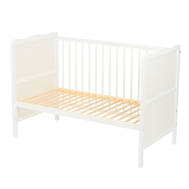 Patut din lemn bebe, 120x60 cm, Cu sertar, Cu sina speciala pentru dentitie, Multifunctional, EN716-1, EN716-2, Alb, Qmini, Julia - gogobaby.ro